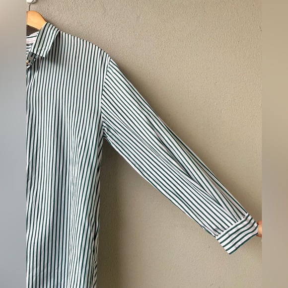 Zara | Green & White Striped Long Poplin Shirt - Picture 3 of 16